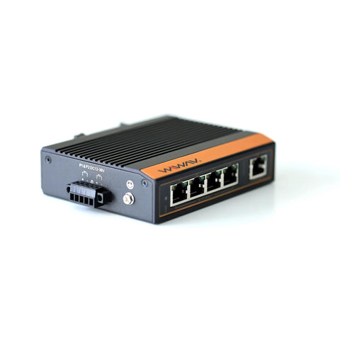 Unmanaged Five Port Industrial Ethernet Switch With 10/100 Mbps Auto MDI MDI X Crossover DIN Rail Or Wall Mount IP40 Enclosure
