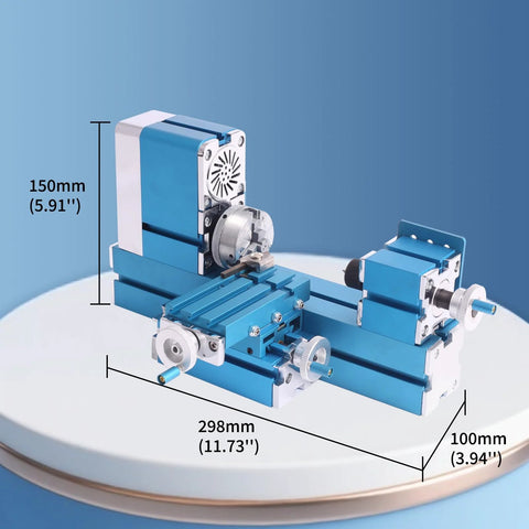 Two blue mini metal lathes, 36W, hobby use for garage workshop; Amazon brand.