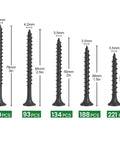Rock Solid Heavy Duty Drywall Screws 1 1 4 Inch Coarse Thread Carbon Steel Black Phosphate Finish Phillips Drive Bugle Head For Wall Studs Dead Set Tight Grip Built To Last Construction Pack 221 displayed in sizes 1.25 to 3 inches.