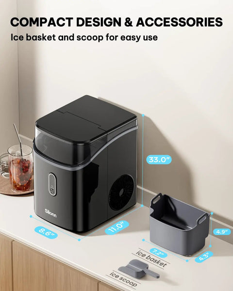 Nugget Ice Maker Countertop For Home, Office And Kitchen With Soft Chewable Ice, Delivers 33 Lbs Per Day, Auto Clean, Portable.