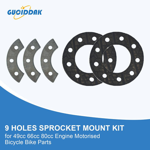 9 Holes Sprocket Mount Kit For 49cc 66cc 80cc Motorized Bicycles Includes 3 Backing Plates And 2 Reinforced Rubber Washers Replacement Engine Mount