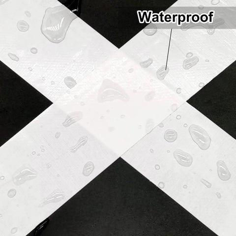 Crossed strips of White Duct Tape 3 Inch Wide, Heavy Duty Industrial Grade 55 Yards, Waterproof And UV Resistant with water droplets visible