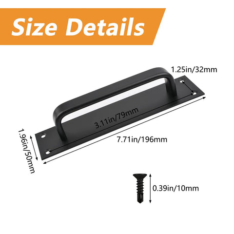 Pull Push Door Plate Handle Set 2 Pack 8 Inch Heavy Duty Aluminum Barn Door Pull With Mounting Screws Matte Black Finish 196x50mm For Shed Garage Commercial Fire Doors size details