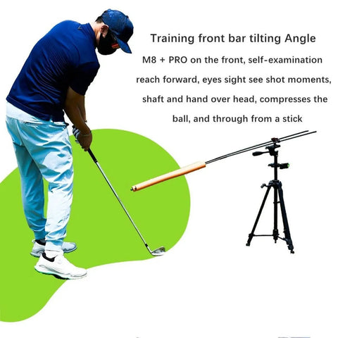 Man using Golf Swing Training Kit with Phone Holder Lightweight 360 Degree Alignment Sticks Tripod Stand for swing analysis