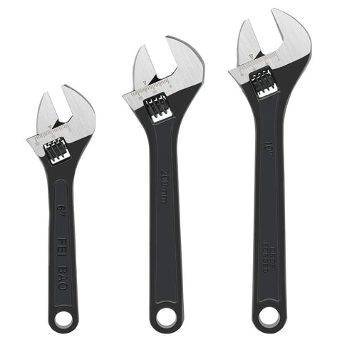 Ridiculously Handy 3-Piece Adjustable Wrench Set With 6, 8, And 10 Inch Wide Jaw Great For Auto Repairs, Plumbing, And Home Fixes