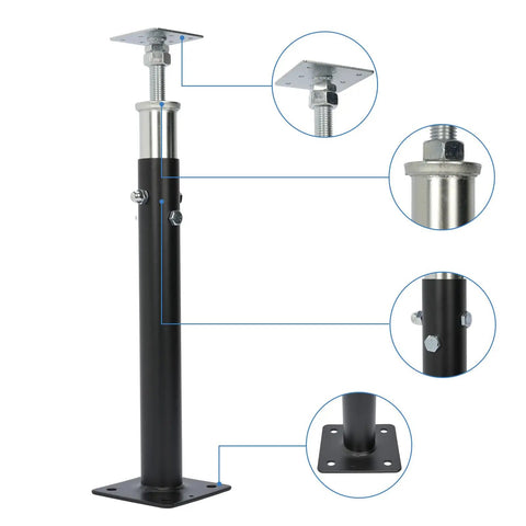 Close-up of 2 Piece Adjustable Steel House Jack Post For Foundation Leveling 19 To 36 Inch Extension Built Like A Tank 4400 Pound Load Capacity