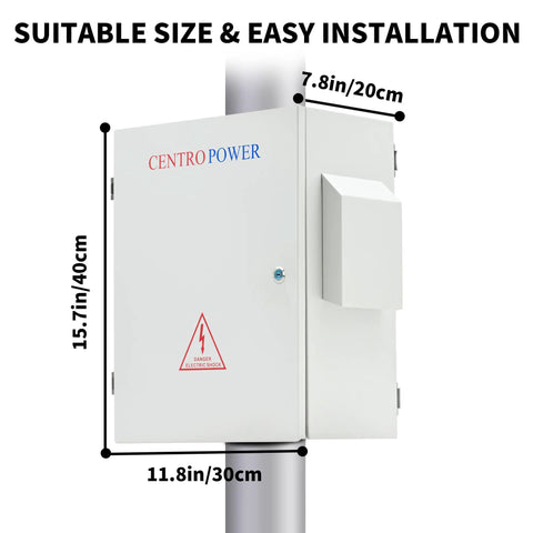 Built Damn Tough Nema Outdoor Electrical Box Enclosure IP65 Weatherproof Heavy Duty Panel 15.7x11.8x7.8 in mounted on pole.
