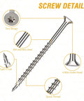 Heavy Duty Stainless Steel 304 Wood Deck Screws, 3 Inch Flat Head With T25 Torx Drive, features detailed view of screw design