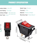 Top Shelf Red Illuminated Rocker Switch 3 Pin 2 Position SPST Toggle With Knockout Glow, panel mount, plastic, metal, 1.3x0.63x1.5in design.