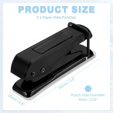 Image of Heavy Duty One Hole Paper Punch One Quarter Inch Handheld Metal Punch for Tags and DIY Crafts, black, 3-pack.