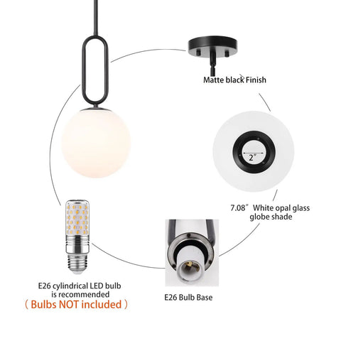 Industrial Pendant Lights Set Of 2 With Brushed Brass UFO Dome Shades And White Globe Glass Lamps For Kitchen Island, Living Room, And Dining Area, Double Lampshade Modern Chic Lighting Fixtures diagram