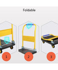 Heavy Duty Flatbed Hand Cart Folding Platform Truck With Plastic Panel And Metal Handle Portable Rolling Cart For Home Garage Warehouse Auto Shop Tradeshow Use 500 Lb Capacity Folds Flat For Easy Storage, foldable handle shown