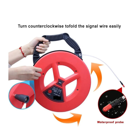 Pro Level Wall Scanner And Stud Finder Sniffs Out Pvc Iron Pipe Blockages Up To Fifty Centimeters Deep, red signal wire reel with waterproof probe.