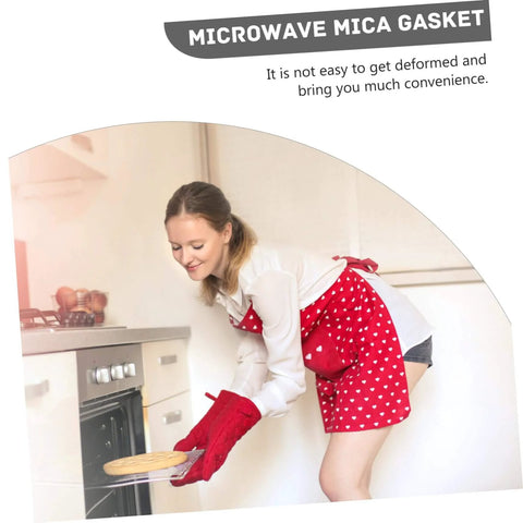 Woman using oven with Ten Piece Microwave Mica Plates Set For Insulation And Heat Resistance Must Have Cuttable Sheets.