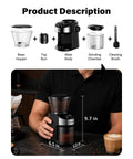 Real Deal Flat Burr Coffee Bean Grinder Built Rock Solid With 32 Crisp Grind Settings And 40 Second Timer For Drip Pour Over French Press Cold Brew And Espresso, black, 9.7 in tall, 5 x 6.5 in base.