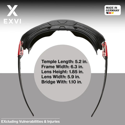 Anti Fog Safety Glasses With Rubber Gasket Seal Up To 95 Percent, Non OTG ANSI Z87.1, UV400 Protection, Scratch Resistant Lenses, Dust And Liquid Shield, Adjustable Flexible Frame For All Day Comfort Worksite Ready, front view showing temple, frame, lens, and bridge dimensions.