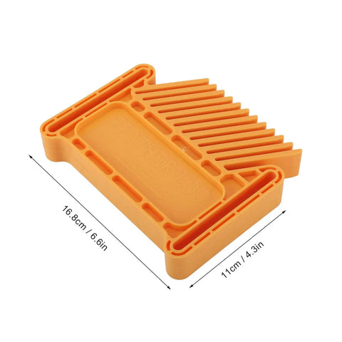 Heavy Duty Rock Solid Woodworking Featherboard Premium Steel Adjustable Stackable Safety Clamps For Table Saw Router Table Band Saw Save Knuckles And Workshop Flow Tight in orange with grooves for holding boards.