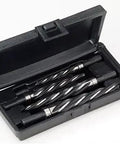 Brute Platinum HSS Maintenance Reamer Set, 4 Piece 3/8 To 3/4 Inch in black case, open view of four tools.