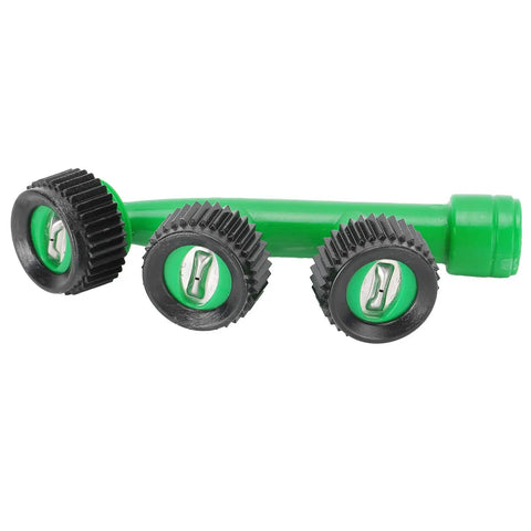 Close-up of three-pack misting nozzle atomizing for precise irrigation in the garden pro grade for fruit trees and crops.