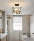Crystal 3-Light Semi Flush Mount Ceiling Light Fixture With E12 Bases, sparkling crystal sticks shade in modern bathroom