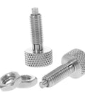 Superior Stainless Steel Retractable Spring Plunger Set With Hella Smooth Knurled Grip Rock Solid Indexing Pin Quick Release Lockout Tool with two stainless steel knobs and nuts.