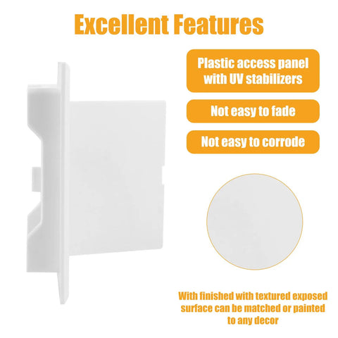 Heavy Duty 4X4 Inch Drywall Access Panel White Plastic features UV stabilization and corrosion resistance.