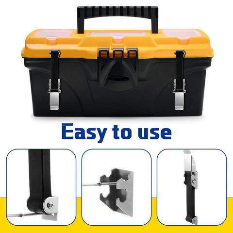 2 Pack Heavy Duty 9.5 Inch Rubber Hood Latches with brackets on yellow toolbox, stainless steel keepers for easy install