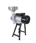 Side view of Workhorse Wet And Dry Grain Mill Grinder With Funnel 110V Electric Grain Crusher for home farms on a stand.