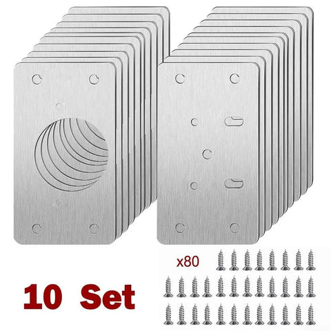 10 sets of Stainless Steel Cabinet Hinge Repair Plate Fixing Bracket With Screws, Rust Resistant Silver Finish.