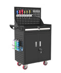 Rolling Tool Chest With Back Panel And Lockable Drawer On Wheels Built Tough For Workshop And Warehouse Heavy Duty Tool Organizer With Top Backboard For Hanging Tools Black, black steel cabinet with pegboard and wheels