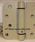 4X4 Steel Full Mortise Residential Spring Hinge With 5/8 Inch Radius Corners Staggered Hole Pattern Prime Coat Finish