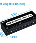 Black Guitar Pedal Power Supply with 10 Isolated Outputs 9V 12V 18V Options for Distortion Reverb Chorus Stompboxes