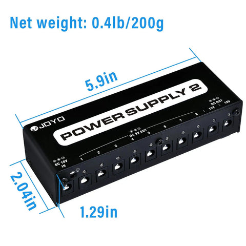 Black Guitar Pedal Power Supply with 10 Isolated Outputs 9V 12V 18V Options for Distortion Reverb Chorus Stompboxes