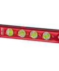 Hella Precise Laser Distance Measuring Kit With Slick Carry Case For Jobsite Tasks showing a magnetic red level with four bubbles.