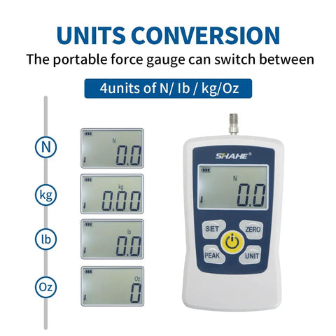 500N Digital Push Pull Force Gauge Portable Meter With Auto Backlight LCD And Four Units N Kg Lb Oz Comes In Rock Solid Storage Case Auto Power Off Buzzer Alarm Battery Included Pro Grade Precision For Testing, unit conversion display