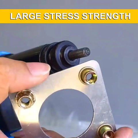 Flat Head Aluminum Rivet Nuts Kit With 110 Pieces In M3 M4 M5 M6 M8 Sizes shown being installed in metal sheet