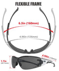 Ultra Flexible Anti Fog Wraparound Safety Glasses, 2 Pack With Clear And Smoke Lenses, ANSI Z87.1, flexible frame dimensions