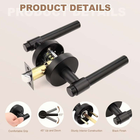 Black Passage Door Handles Three Pack Heavy Duty Reversible Non Locking Lever For Interior Doors Ideal For Hallways And Closets