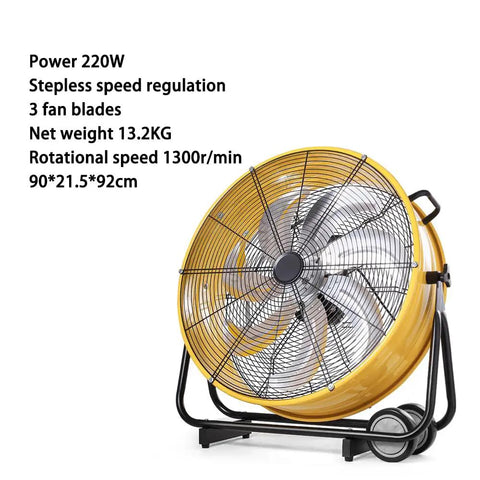 Heavy Duty 220V Cylindrical Floor Fan With Adjustable Tilt And Rolling Casters For Factory Ventilation And Refrigeration Cooling Rock Solid Steel Build, 90 cm size.