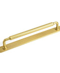 Brushed Gold Cabinet Pulls With Backplate 6 Pack Zinc Alloy Kitchen Drawer Handles Crescent Wave Decorative Plate Hardware 7.6 Inch 192mm Hole Center For Cabinets And Furniture