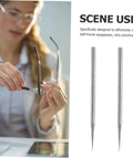 Woman using Six Piece Stainless Steel Eyeglass Repair Hook Tool Set For Half Frame Glasses next to tools on table