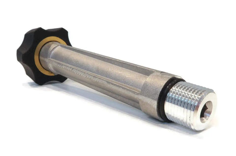 New Water Inlet Tube For Annovi Reverberi 201496GS 190632GS Pressure Washer Pump With EZ Grip Garden Hose Connection Aluminum Construction Easy Install Replacement Part, shown at an angle with black knob and threaded end.