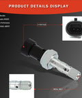 Side view of brake pressure switch with 2-pin plug and metal threaded bolt