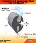Diagram of EPDM Dense Rubber Window Gasket With Inline Two Piece Locking System For One Quarter Inch Glass And One Eighth Inch Panel Edge