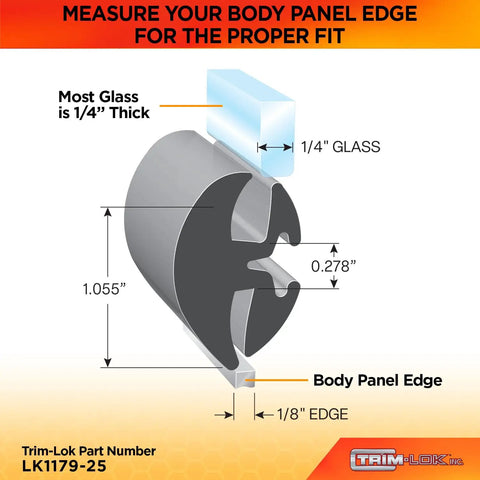 Diagram of EPDM Dense Rubber Window Gasket With Inline Two Piece Locking System For One Quarter Inch Glass And One Eighth Inch Panel Edge