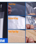 Image showcasing 2mm plastic, aluminum foil, and paper bags used with 12 Inch Manual Heat Sealer For Plastic Bags Sealing Machine.