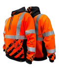 American Grit High Visibility Hoodie For Men, Class 3 Type R, ANSI ISEA 107-2020 Compliant, Heavy Duty Polyester With Soft Combed Fleece Interior, Orange, X Large, Built Tough For Roadwork And Construction, front and back view