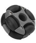 Omni-directional wheel, 48mm with gray hub and black nylon rollers (close-up view)