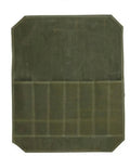 Durable Waxed Canvas Knife Storage Bag for chefs and outdoor lovers shown open, displaying multiple compartments.