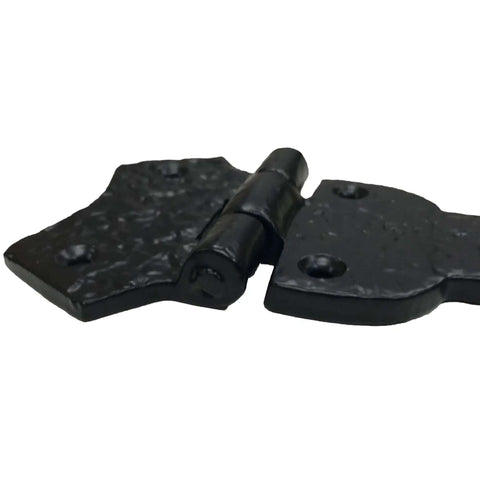 Close-up of Two 7 Inch Beveled Arrow Decorative Iron Hinges for Doors Gates Cabinets and Barn Doors Built Tough with Olde World Charm